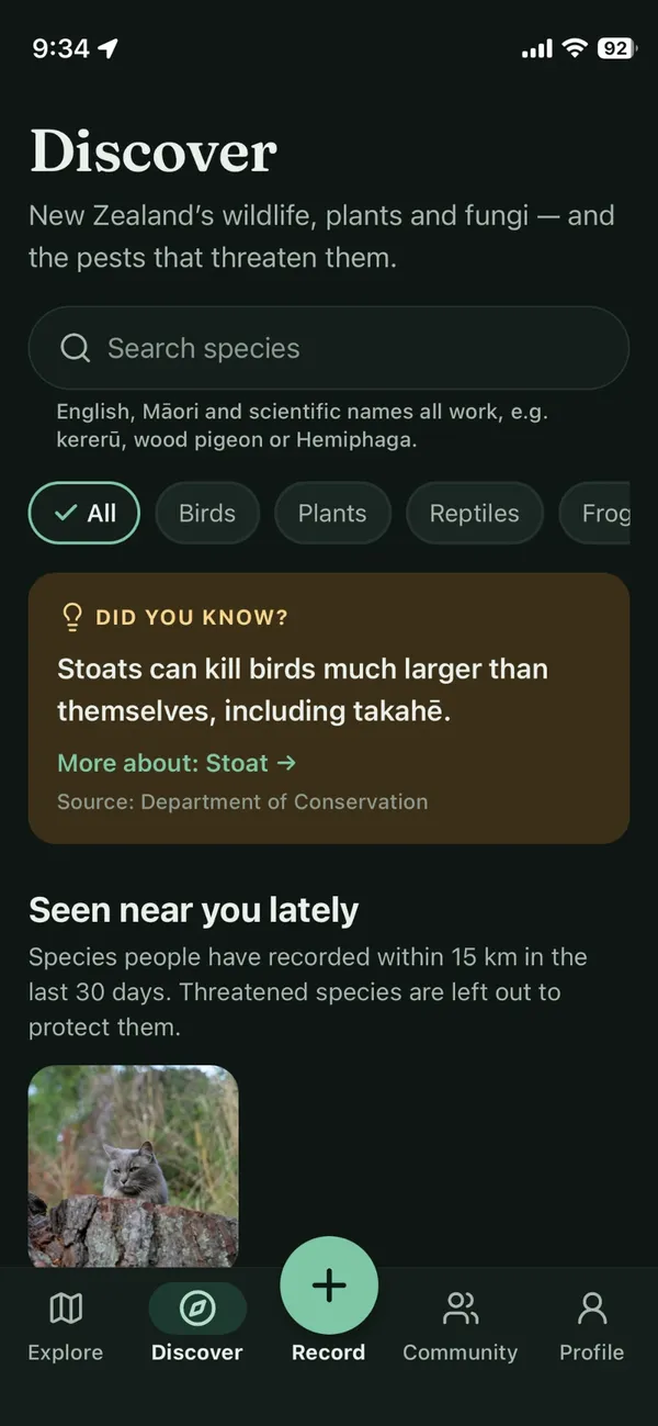 The Discover species guide